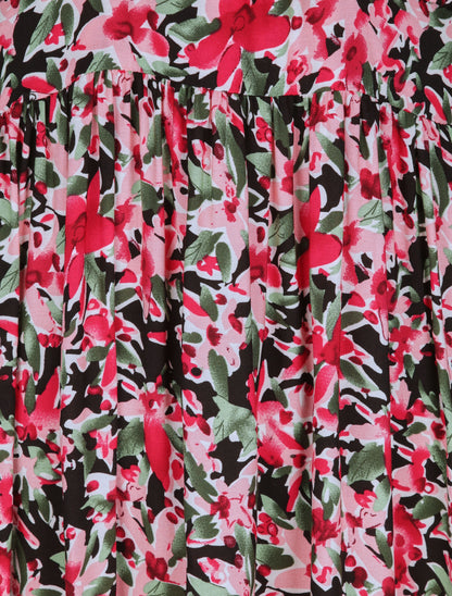 Robe longue empire à bretelles et imprimé fleurs abstraites - Noir - 3