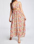 Robe longue empire à bretelles et imprimé fleurs abstraites - Orange - 1