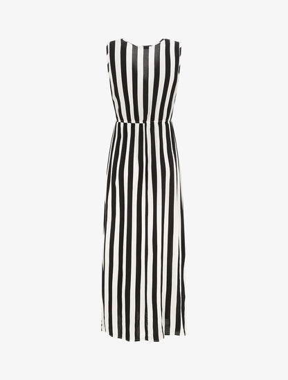 Robe longue empire imprimé rayé - Noir - 2