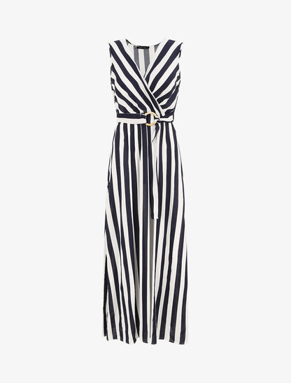 Robe longue empire imprimé rayé - Marine - 1