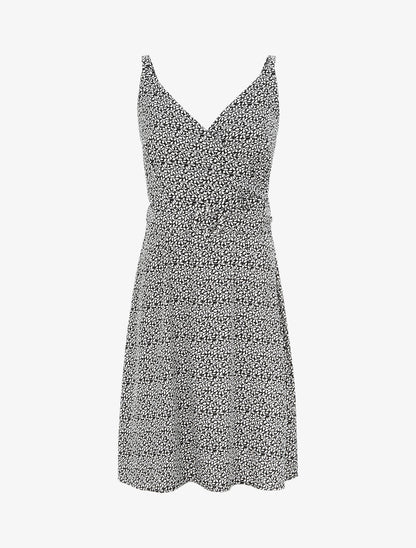 Robe courte empire à col cache-coeur imprimé feuillage - Noir - 5