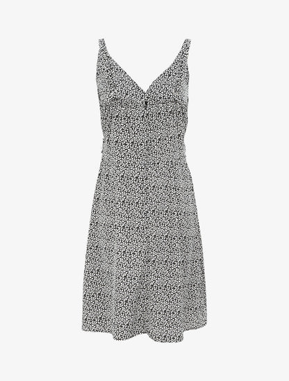 Robe courte empire à col cache-coeur imprimé feuillage - Noir - 2