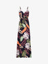 Robe longue empire imprimé plantes tropicales à bretelles - Marine - 4