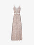 Robe longue patineuse à col dentelle et imprimé moucheté - Beige - 1