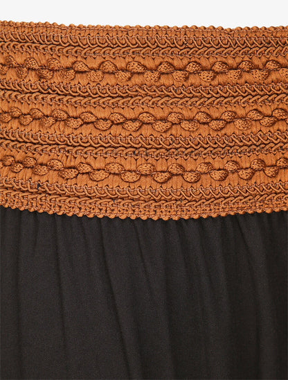 Jupe longue unie à taille haute contrastante - Noir - 3
