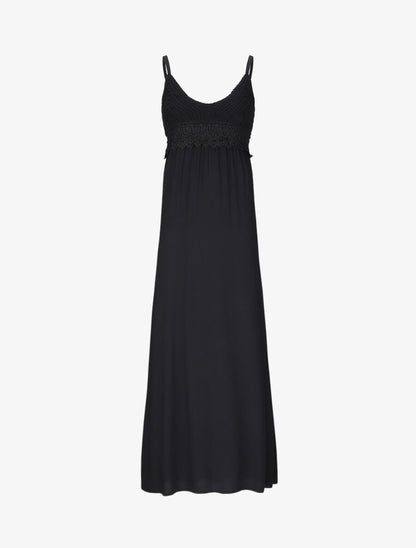 Robe longue empire unie à buste en crochet - Noir - 1