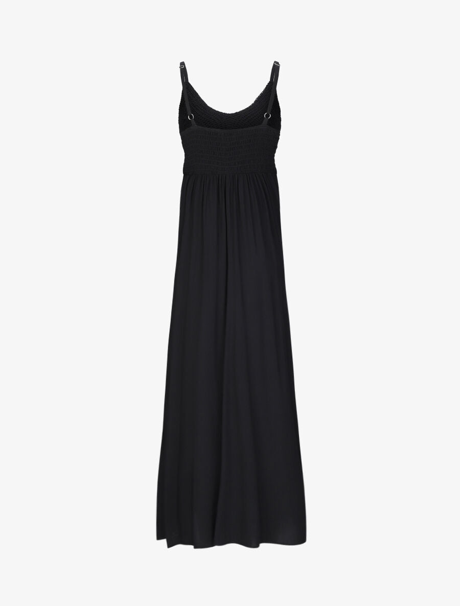 Robe longue empire unie à buste en crochet - Noir - 2