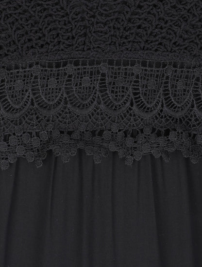 Robe longue empire unie à buste en crochet - Noir - 3