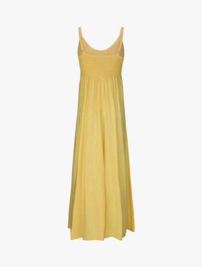 Robe longue empire unie à buste en crochet - Jaune - 2