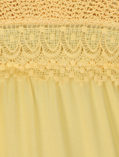 Robe longue empire unie à buste en crochet - Jaune - 3