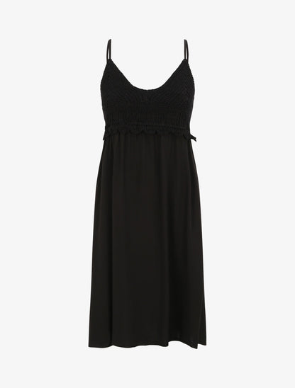 Robe à col V à détail crochet - Noir - 1