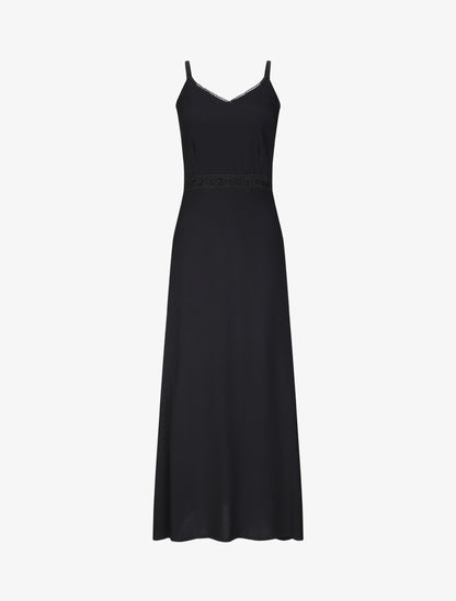 Robe longue évasée unie à taille en crochet - Noir - 1