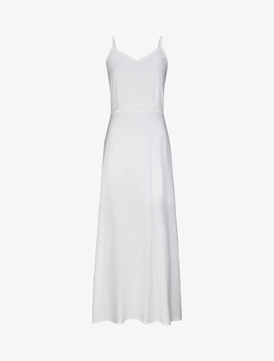 Robe longue évasée unie à taille en crochet - Blanc - 1