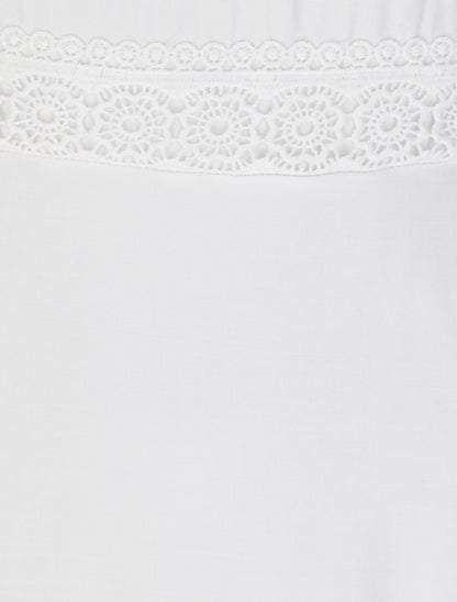 Robe longue évasée unie à taille en crochet - Blanc - 3
