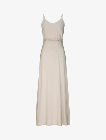 Robe longue évasée unie à taille en crochet - Beige - 1
