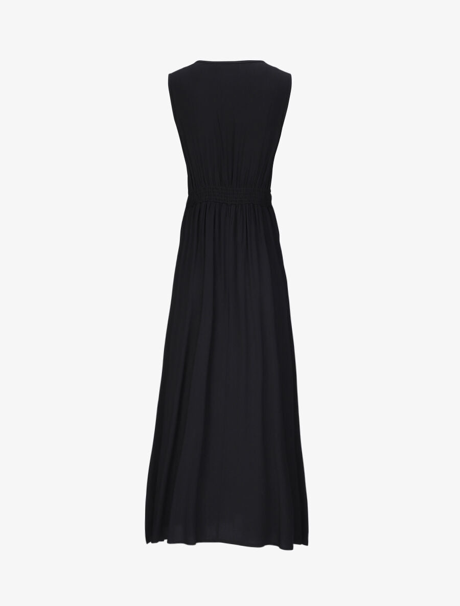 Robe longue évasée unie à col en crochet - Noir - 2