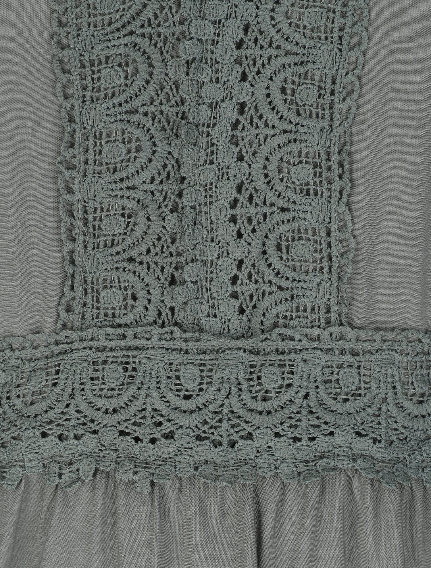 Robe longue évasée unie à col en crochet - Kaki - 3