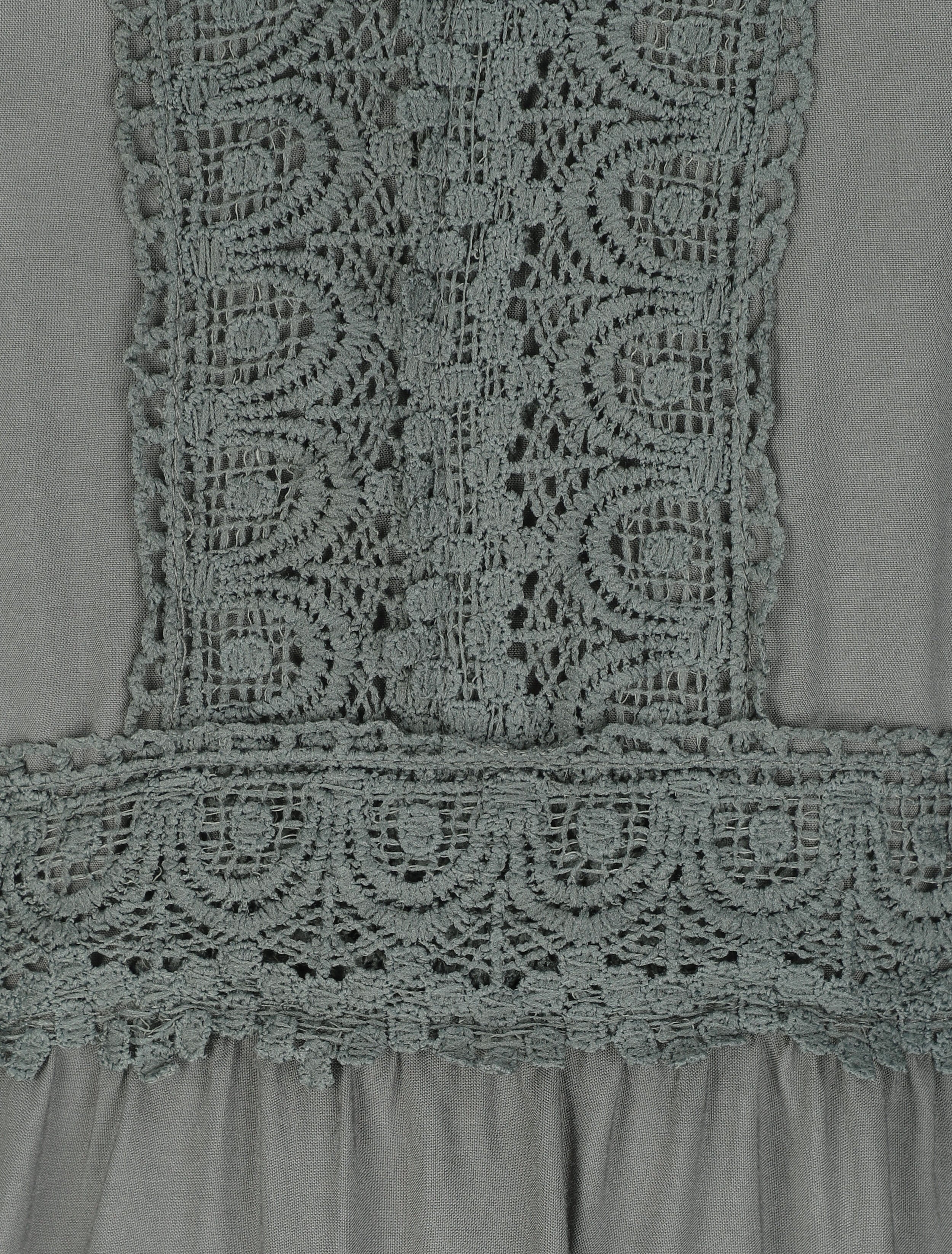 Robe longue évasée unie à col en crochet - Kaki - 3