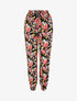 Pantalon fluide imprimé fleurs printanières à bords élastiqués - Noir - 1
