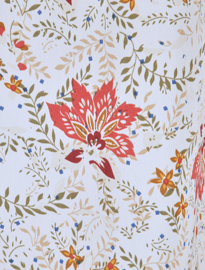 Top carré imprimé feuilles graphiques à encolure zippée - Écru - 4