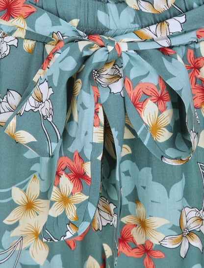 Pantalon fluide motifs fleurs de vanillier - Bleu gris - 4