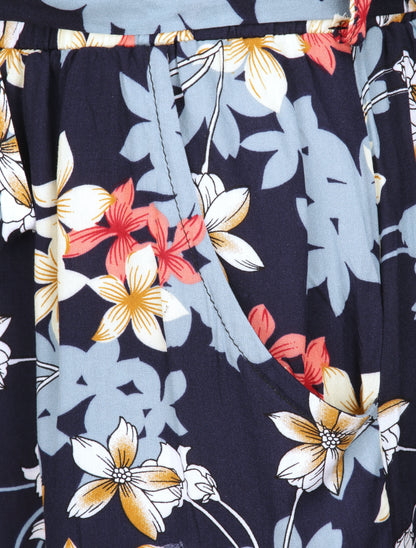 Short fluide motifs fleurs de vanillier - Marine - 4
