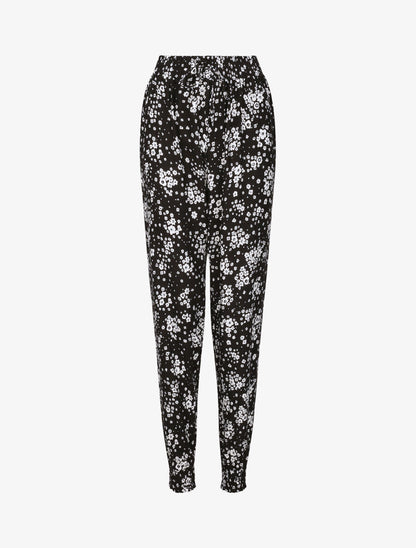 Pantalon harem motifs marguerites - Noir - 1