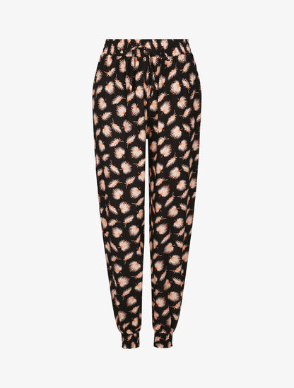 Pantalon harem imprimé feuilles de palmier - Noir - 1