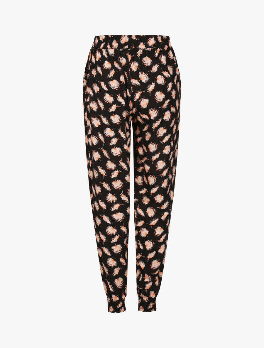 Pantalon harem imprimé feuilles de palmier - Noir - 2