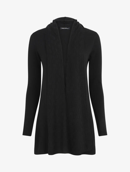 Gilet mi-long à col châle damier - Noir - 1