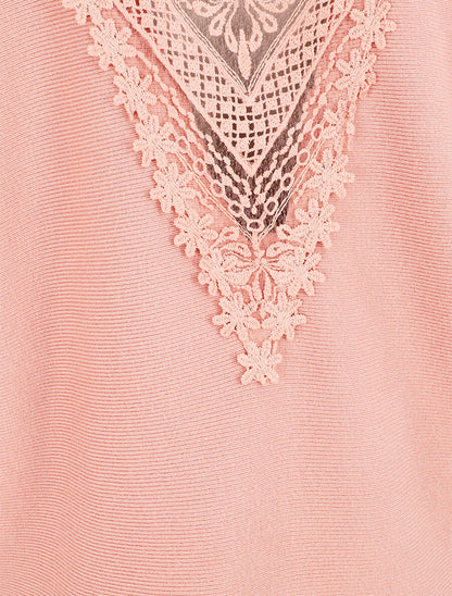 Pull à dos en dentelle - Rose - 4