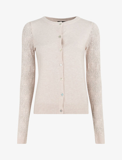 Gilet droit à manches en maille fantaisie - Beige - 1