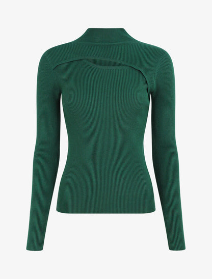 Pull col montant et décolleté ajouré - Vert - 1