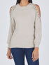 Pull épaules ajourées en dentelle - Beige - 1