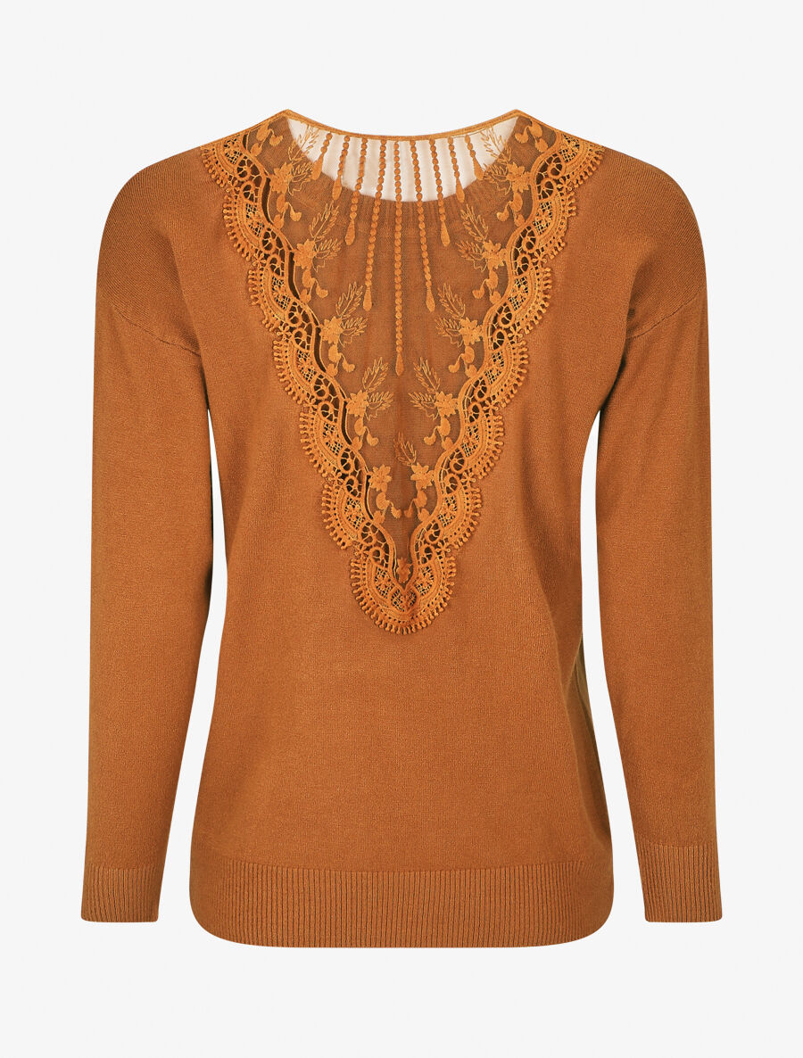 Pull manches 3/4 et dos fantaisie - Camel - 1