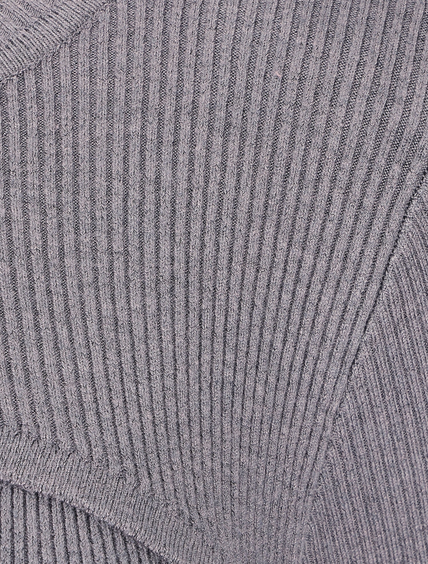 Robe mi-longue côtelée à décolleté ajouré - Gris - 3