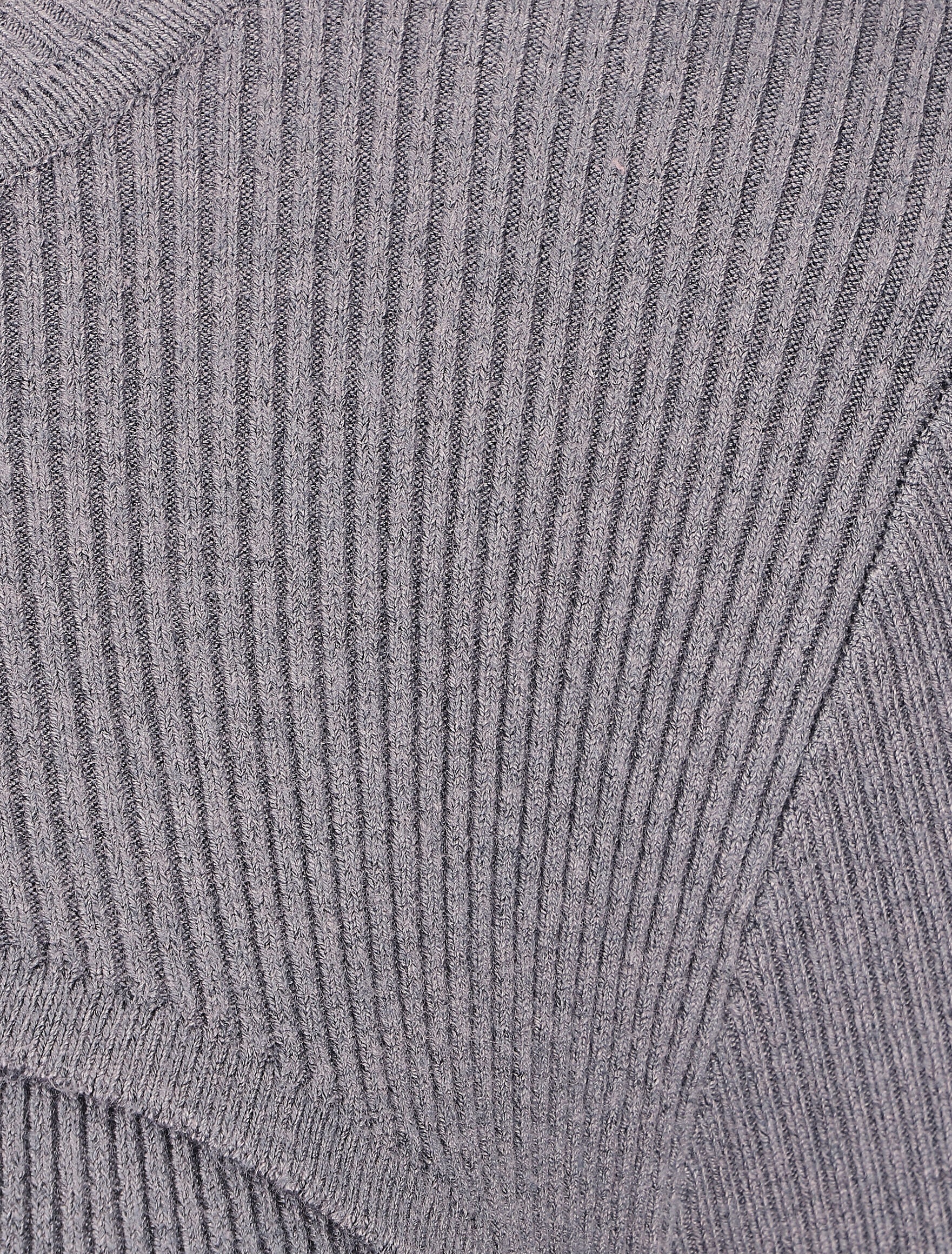 Robe mi-longue côtelée à décolleté ajouré - Gris - 3