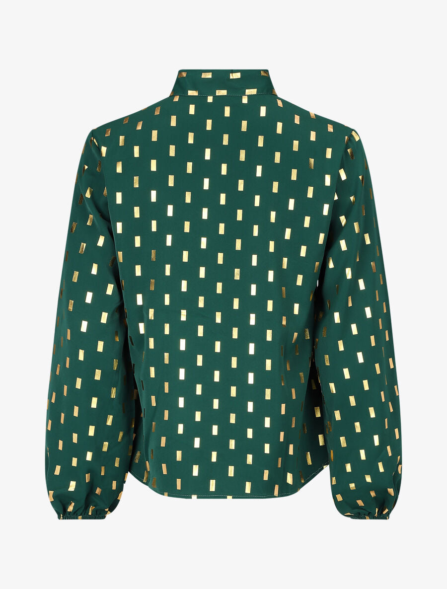 Blouse col lavallière à imprimé rectangles dorés - Vert - 2