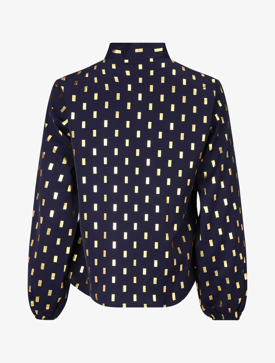 Blouse col lavallière à imprimé rectangles dorés - Marine - 2