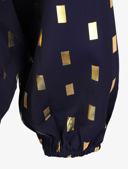 Blouse col lavallière à imprimé rectangles dorés - Marine - 3