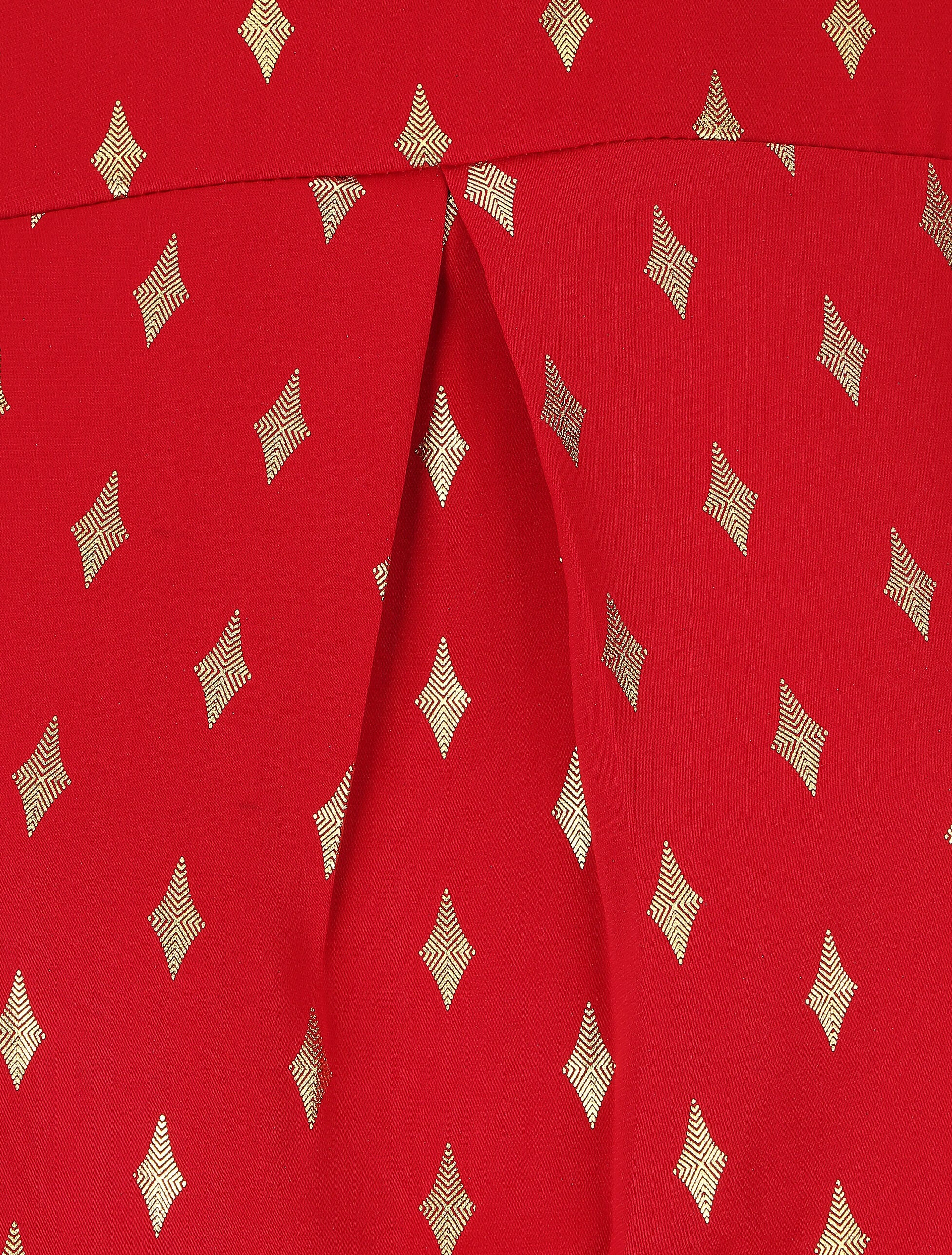 Blouse col montant à imprimé losanges dorés - Rouge - 3