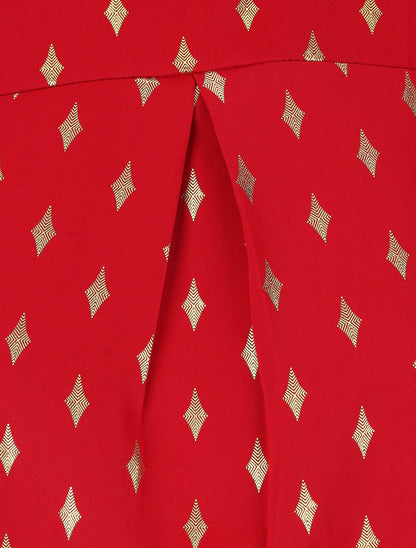 Blouse col montant à imprimé losanges dorés - Rouge - 3