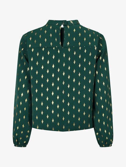 Blouse col montant à imprimé losanges dorés - Vert - 2