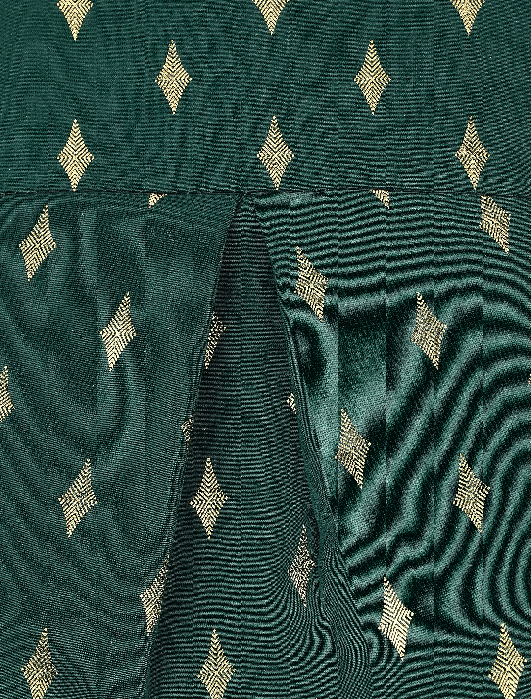 Blouse col montant à imprimé losanges dorés - Vert - 3