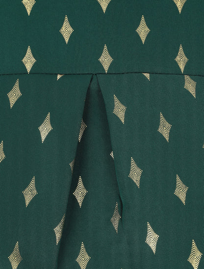 Blouse col montant à imprimé losanges dorés - Vert - 3