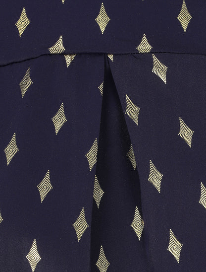 Blouse col montant à imprimé losanges dorés - Marine - 3