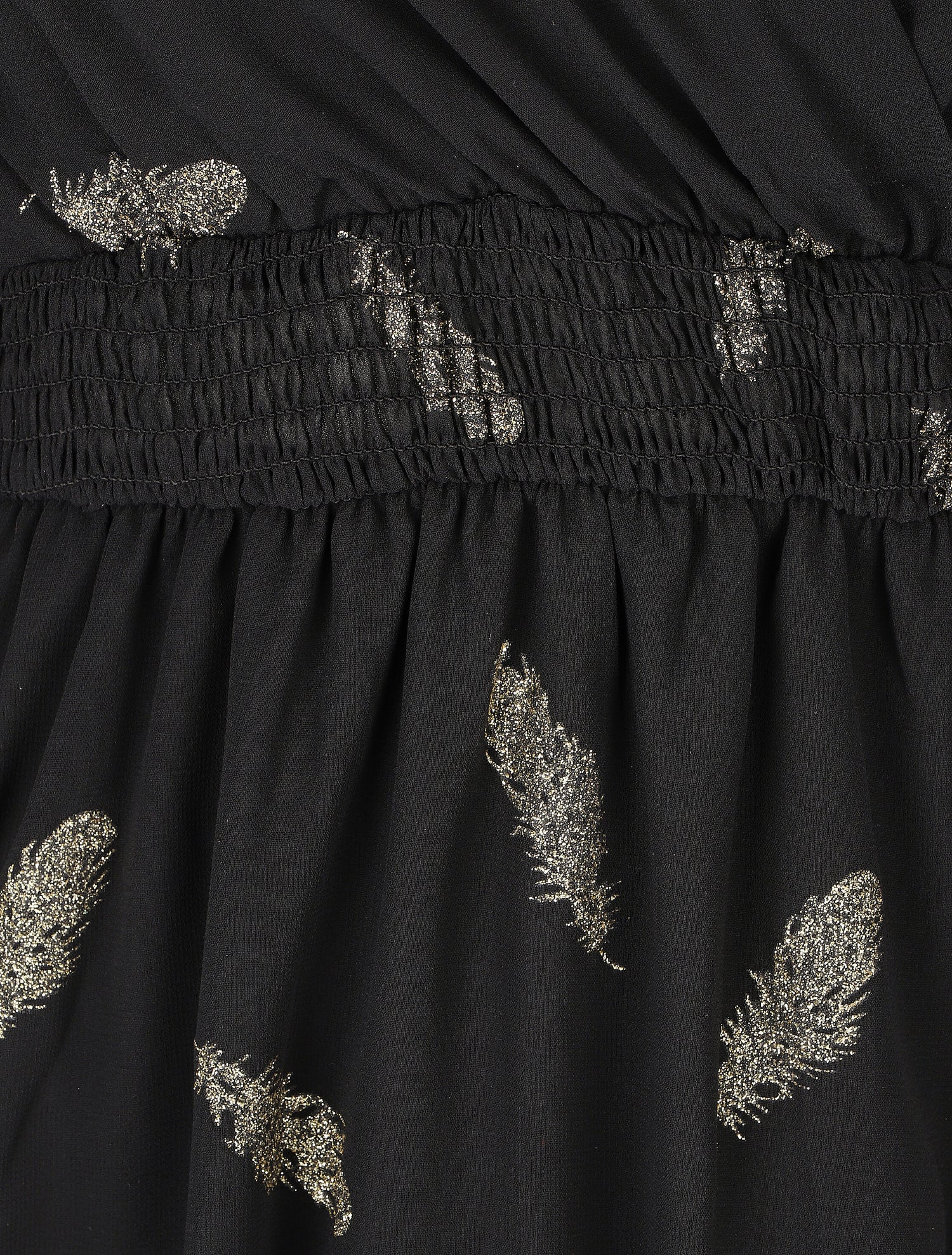 Robe mi-longue à imprimé plumes dorées - Noir - 3