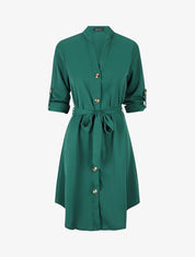 Robe chemise à manches longues et boutons - Vert - 1