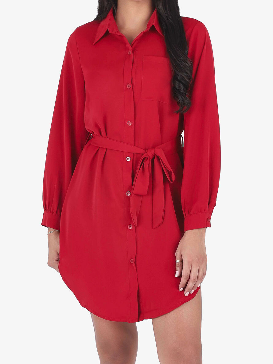 Chemise oversize ceinturée - Rouge - 4