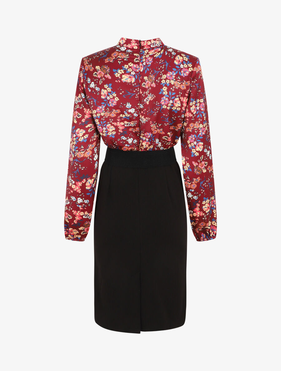 Robe satinée imprimé fleuri - Bordeaux - 3